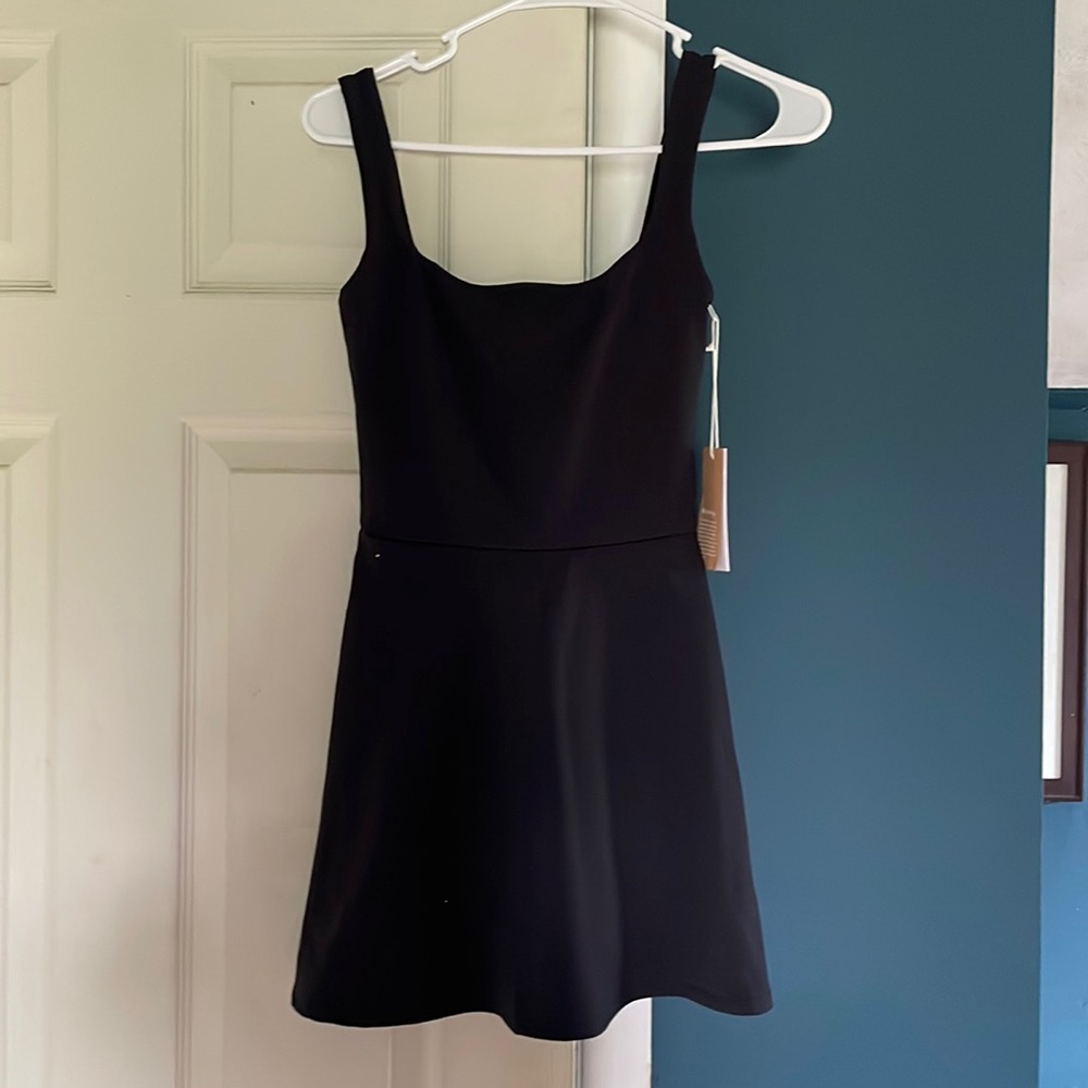 Reformation Black Sleeveless Square-Neck Mini Dress